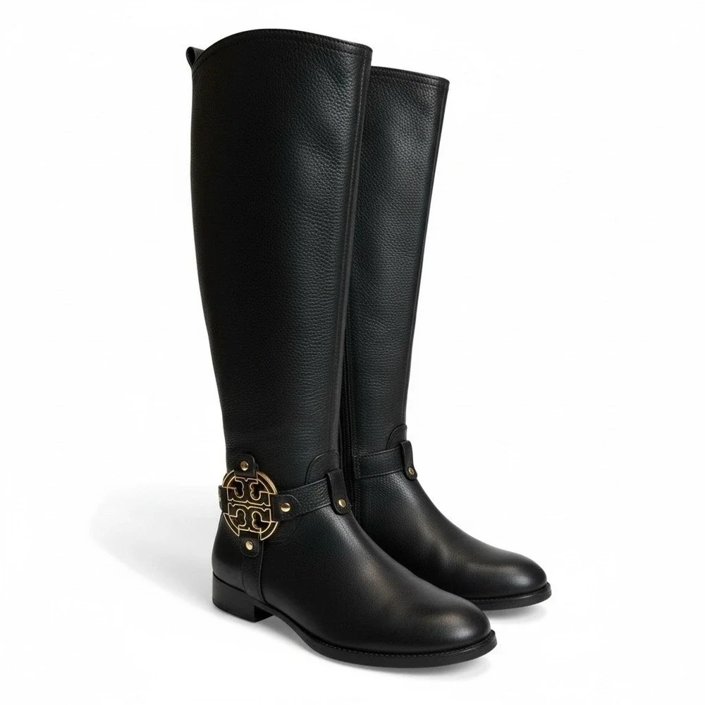 Tory Burch Womens‎ Leather Amanda Tall Riding Boots Size 7  Black Equestrian